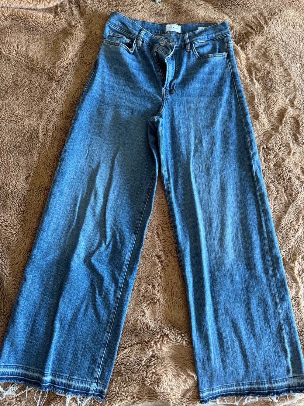 Frame Denim High-Rise Wide Leg Jeans in Blue Wash